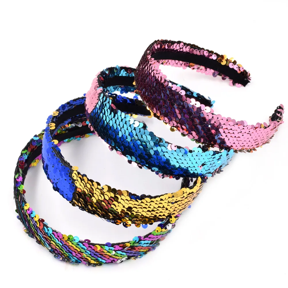 

Sequin Hair Bands for Girls Women Hair Accessories Reversible Glitter Sequins Hairbands Women Headbands Wide Head Hoop Headwear