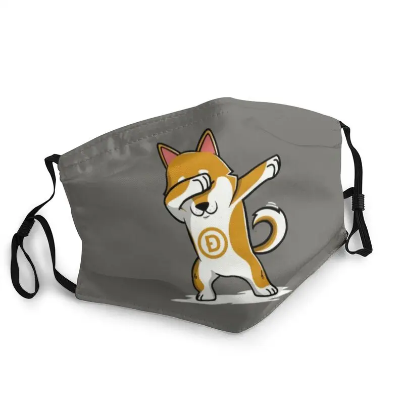 

Doge Cryptocurrency Dogecoin Bitcoin Art Reusable Mouth Face Mask Adult Unisex Shiba Inu Dabbing Cover Respirator Mouth Muffle