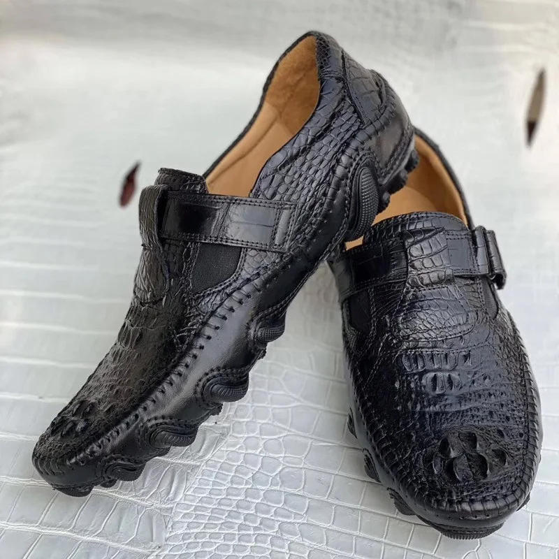 Повседневный стиль Аутентичные экзотические мужские туфли из крокодиловой кожи