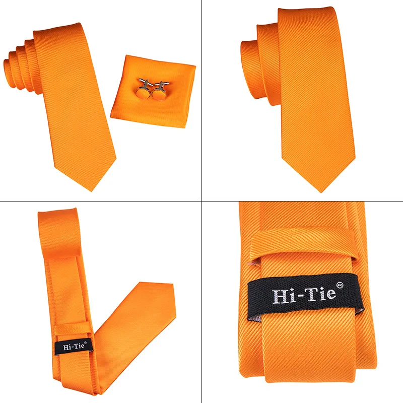 Hi-Tie 6 см тонкий галстук сплошной Шелковый тканый красный синий простой цвет галстук носовой платок запонки набор мужские вечерние свадебные Узкий Тонкий галстук на шею