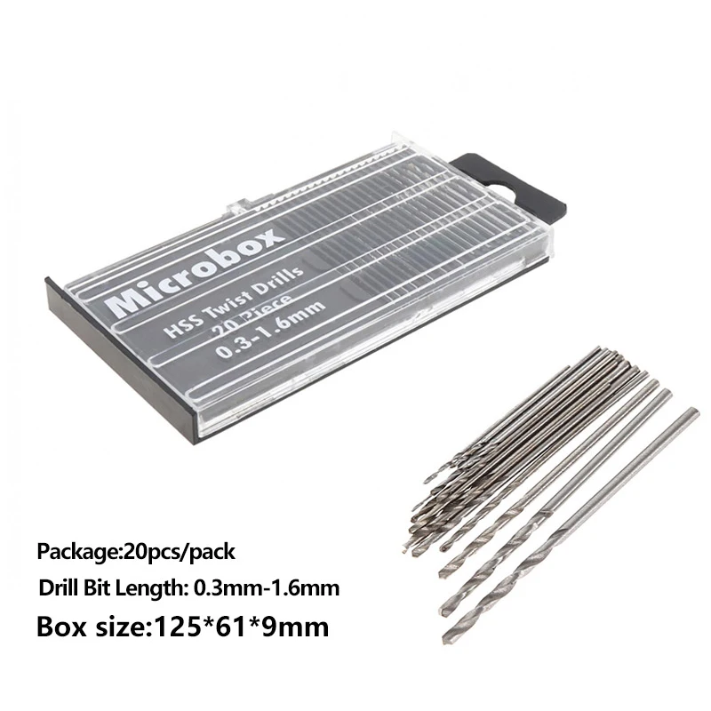 Портативные высокоскоростные стальные мини-сверла 0 3 мм-1 6 мм 20 шт. набор