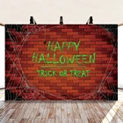 Виниловый фон с изображением паутины, красной кирпичной стены на Хэллоуин