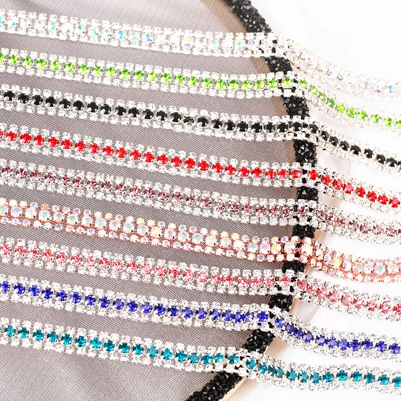 1 ярд 3 ряда серебряная основа цветные стразы цепочка для стакана стеклянная