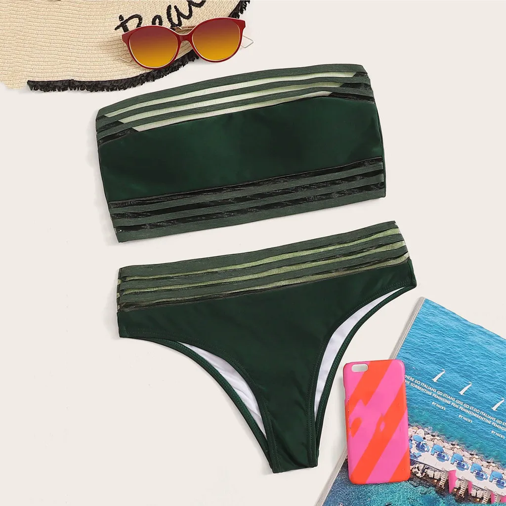 Женский сексуальный сетчатый раздельный купальник бикини однотонный толстый