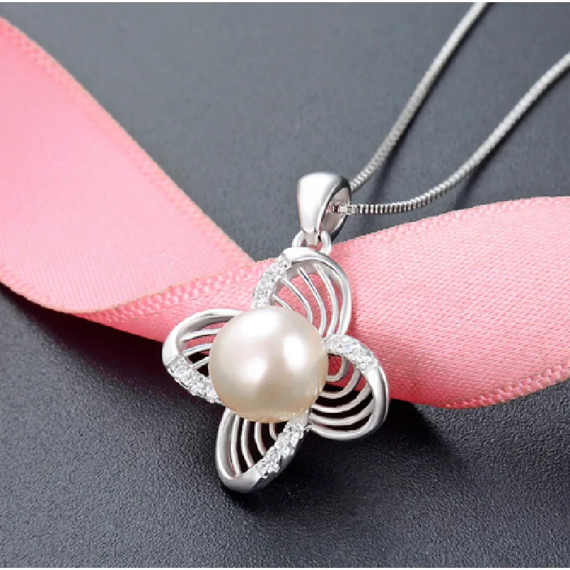 Ожерелье до ключицы из серебра 925 пробы с пресноводным жемчугом