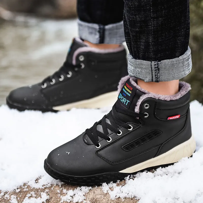 Men Boots Winter Shoes Plus Size 39-48 Warm Ankle Botas Hombre Leather Plush Sneakers Mens | Обувь
