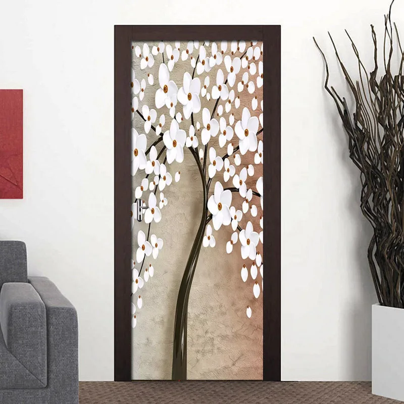 3D рельефное дерево ПВХ самоклеящаяся Водонепроницаемая Съемная дверная