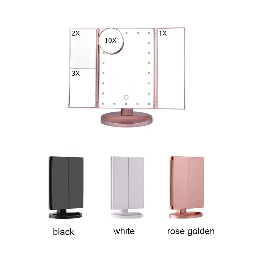 Большой зеркало для макияжа с натуральным светодиодный свет складываются в три