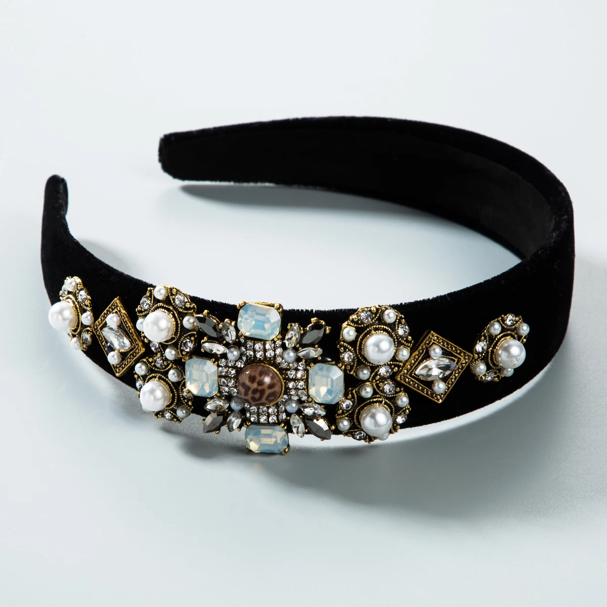 Повязка на голову с жемчугом в стиле барокко элегантные черные бархатные