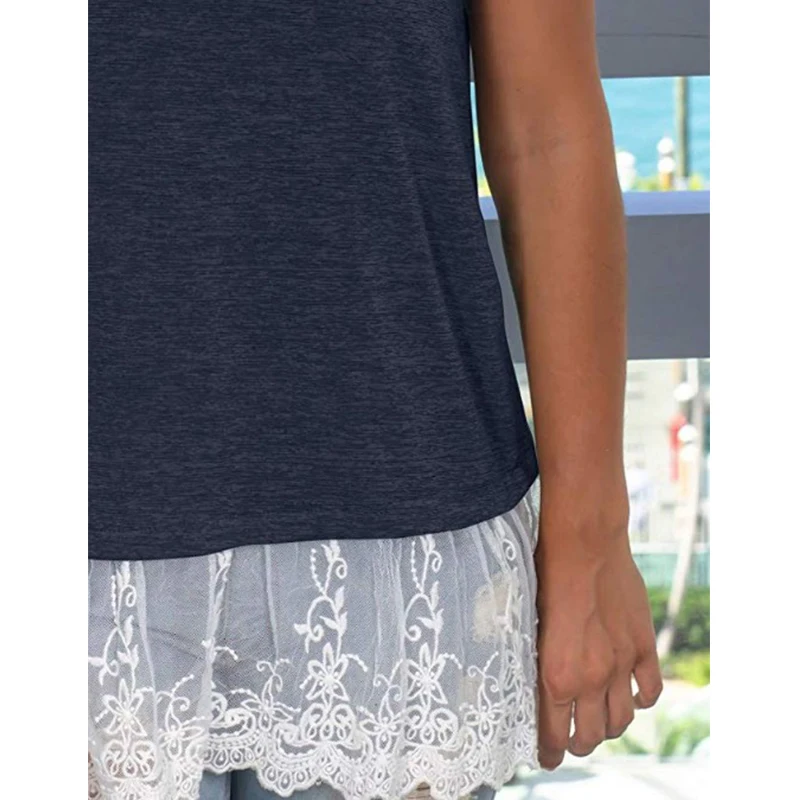 

2019 summer fashion hot sale new solid color casual loose women's V-neck short-sleeved hem lace all-match T-shirt for women #702