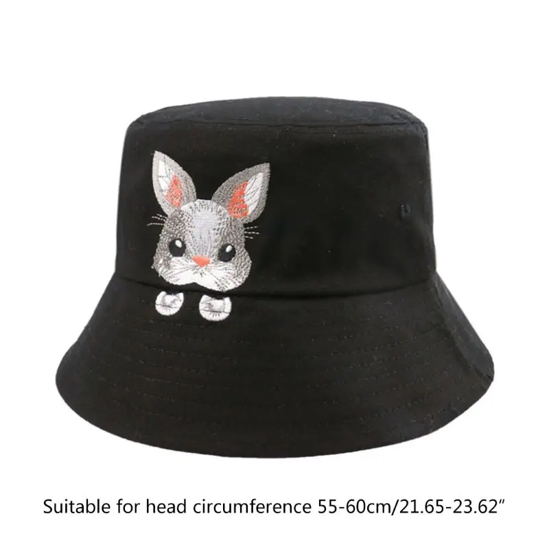 

Women Summer Outdoor Bucket Hat Cartoon Rabbit Animal Embroidery Fisherman Cap