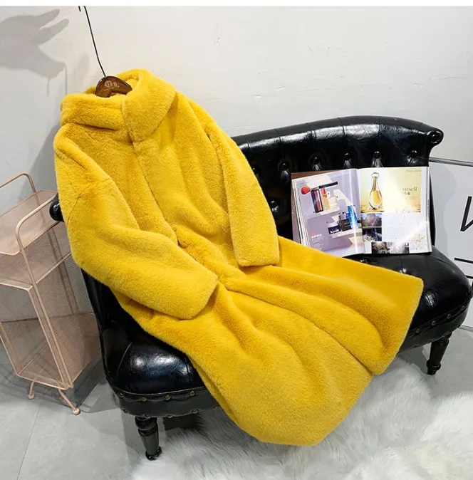 Женская шуба из меха кролика Длинная зимняя искусственного норки Толстая Шуба