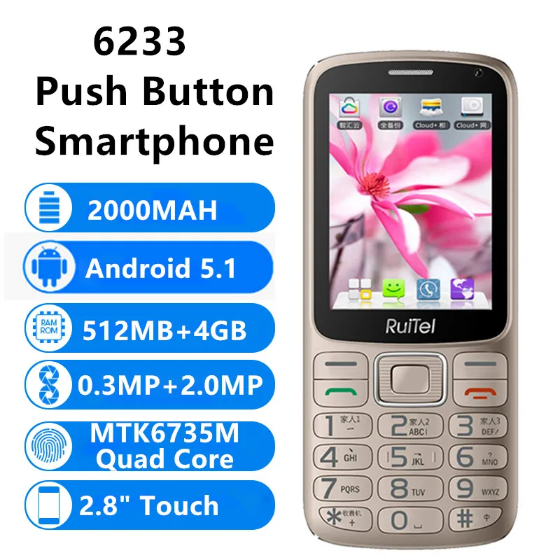 

Смартфон для пожилых людей 6233, 512 МБ ОЗУ, 4 Гб ПЗУ, 2,8 дюйма, кнопка MTK6735M, четырехъядерный процессор, на базе Android 5,1, 2 МП, недорогой GPS-мобильный т...
