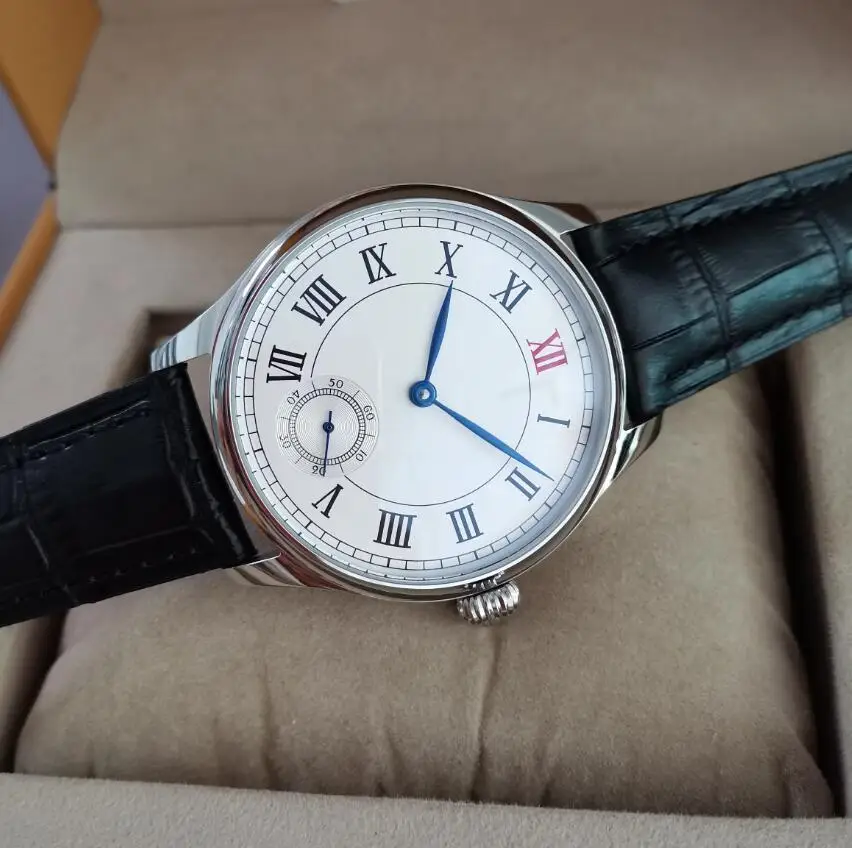 Часы мужские механические с логотипом Hand Wind белый циферблат минеральное стекло