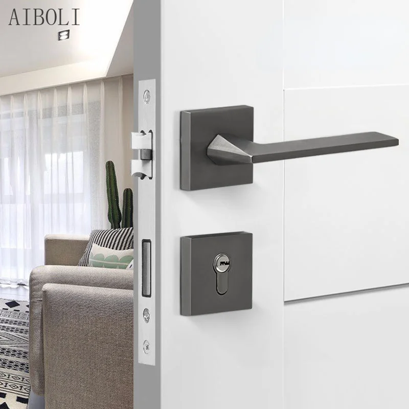 

Дверной замок для спальни из цинкового сплава, простая Бесшумная ручка из массива дерева, универсальный стальной серый замок для межкомнат...