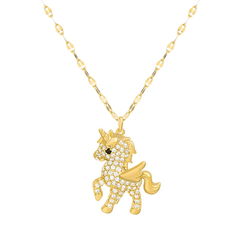 

Cute Animal unicorn Pendant Necklace for Women Temperament Rhinestone Horse Gold Stainless Steel Chain Girl Party Jewelry Gift
