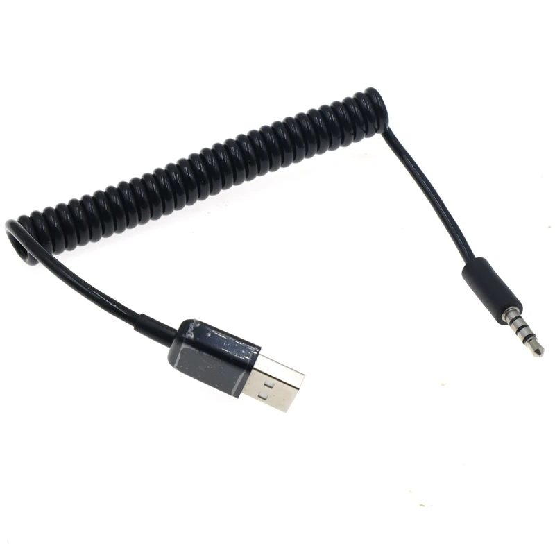 Кабель-адаптер 1м, 3.5мм AUX Audio на USB 2.0 (штекер), пружинный, растягивающийся, для зарядки, подходит для автомобиля, MP3, дропшиппинг (art.: 3920da73e1349) - 3920da73e1349