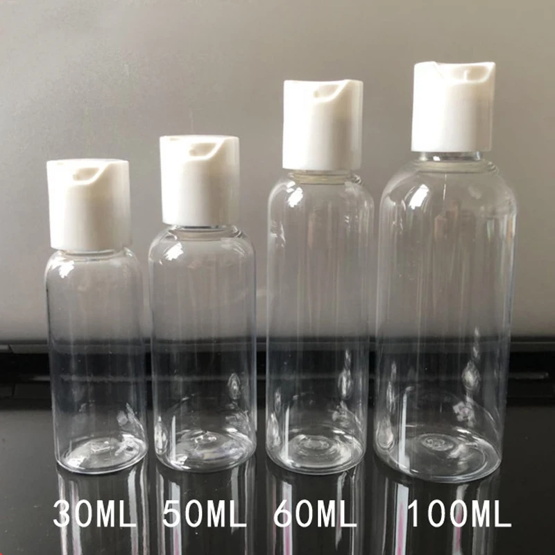 5pcs 30ml/50ml/60ml/100ml Plastic PET Clear Cosmetic Bottles Disc Top Flip Cap Refill Containers For Shampoo Lotion Liquid Cream