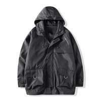 large size japanese retro hooded windbreaker big pocket tooling jacket trendy mens loose casual jacket trench coat men