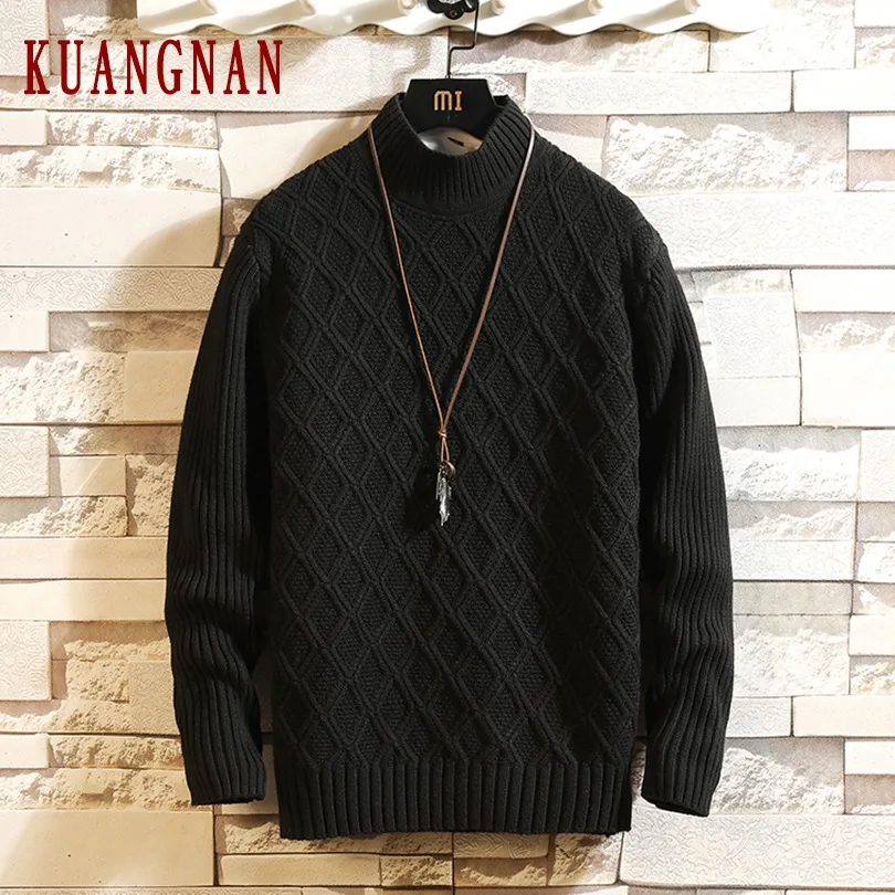 KUANGNAN Argyle вязанный зимний свитер мужской пальто пуловер и для мужчин зимние