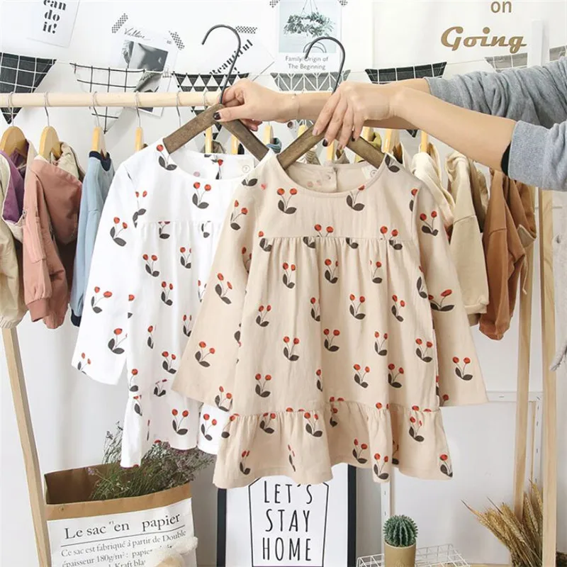 

2019 Fall Dresses Girl Kids Clothing Long Sleeve Print Pure Cotton Dress Children 2 3 4 5 6 7 Years Girls Autumn Vestidos