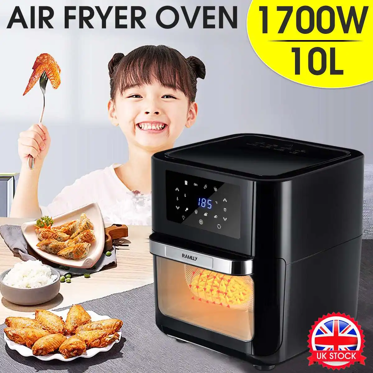 値段 1700ワットエアフライヤーオーブントースター多機能電気フライヤー油送料健康エアフライヤーピザ鍋ledタッチスクリーンオーブン