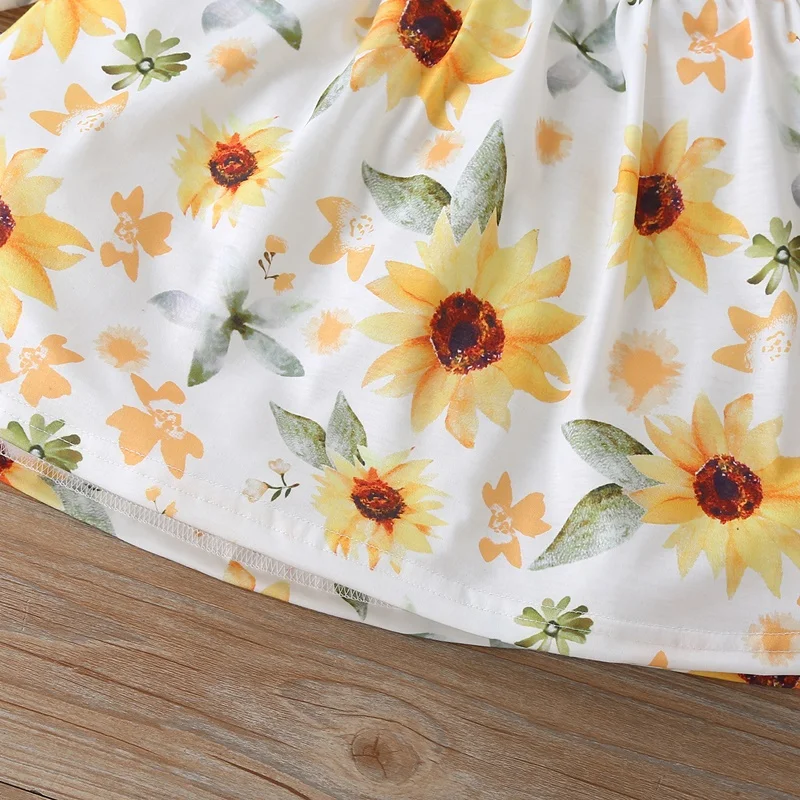 

New Fashion Toddler Girl Fall Clothes Sweet Winter Dress for Girl Picnic Sunflower Print Ruffles Long Sleeve Girl Dresses 1-6Y