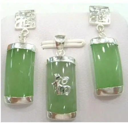 Дамский ювелирный набор зеленый нефрит/розовый нефрит Gmestone ожерелье серьги набор - Цвет камня: A