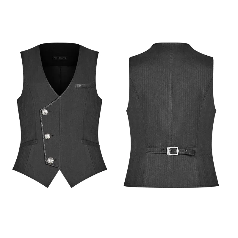 Простой жилет PUNK RAVE в стиле стимпанк асимметричный дизайн планки кармане