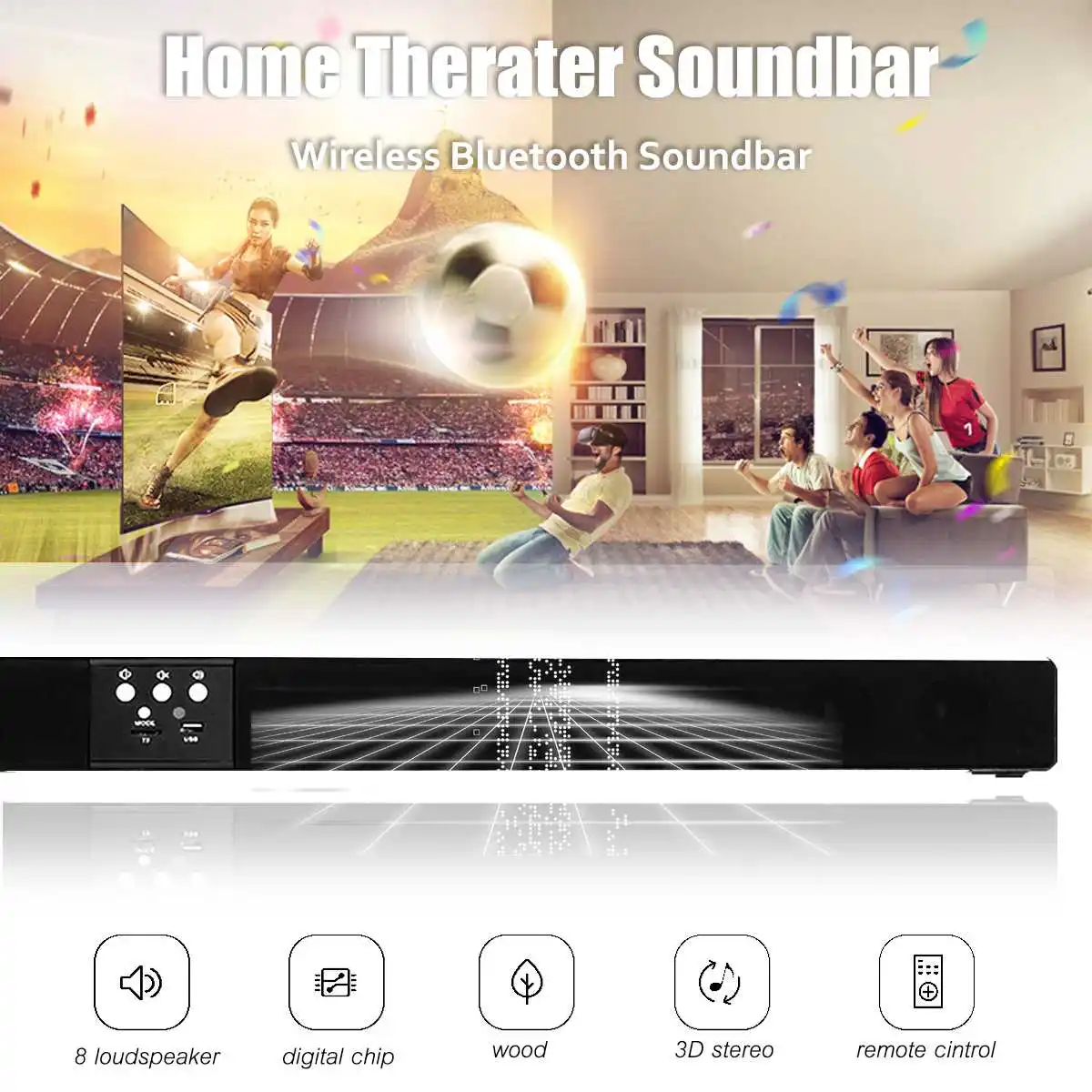 Wireless bluetooth 4.0 Speaker Soundbar 108cm TV Sound Bar MP3 3D Surround Home Theater System Wall Mountable | Электроника