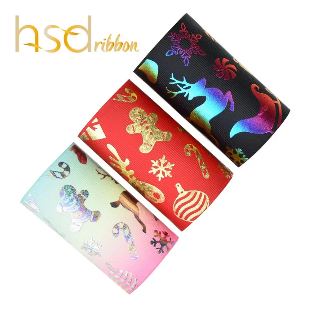 HSDRibbon 75 мм 3 дюйма Рождественская лазерная Золотая фольга Серебряная Радужная на