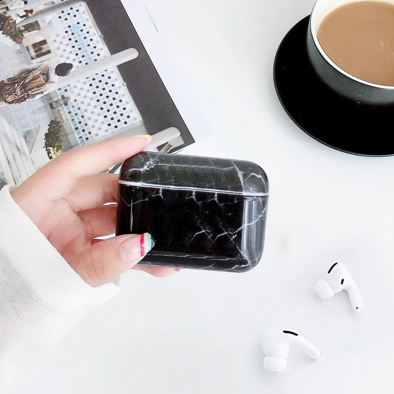 T1 Black Marble Для гарнитура для Airpods протектор противоударный Мраморный Узор Жесткий чехол Чехол для зарядки наушники чехол s для Airpods 1st 2nd сумка - Цвет: T1 Black Marble
