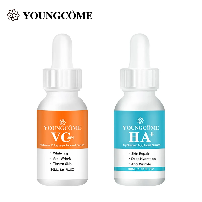 

YOUNGCOME 2pcs/lot Vitamin C Hyaluronic Acid Serum Anti Acne Skin Rejuvenation Moisturizing Whitening Facial Essence
