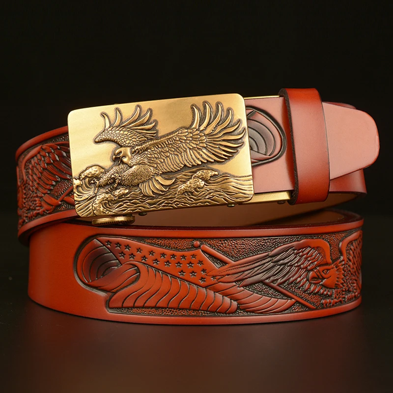 

New fashion eagle automatic lock buckle belt for men genuein leather cummerbunds waist strap cowskin causal jeans man belts
