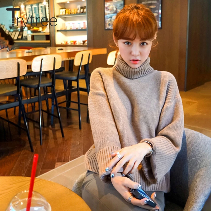 Осень-зима 2020 женский свитер Trytree повседневная водолазка акриловый Однотонный