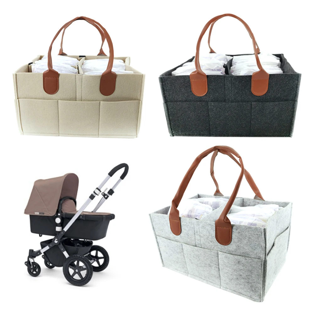 Baby Felt Storage Nursery Organizer Basket Infant Diaper Bag with Handle Caddy Changing Nappy Kids Storage Carrier Large Pocket