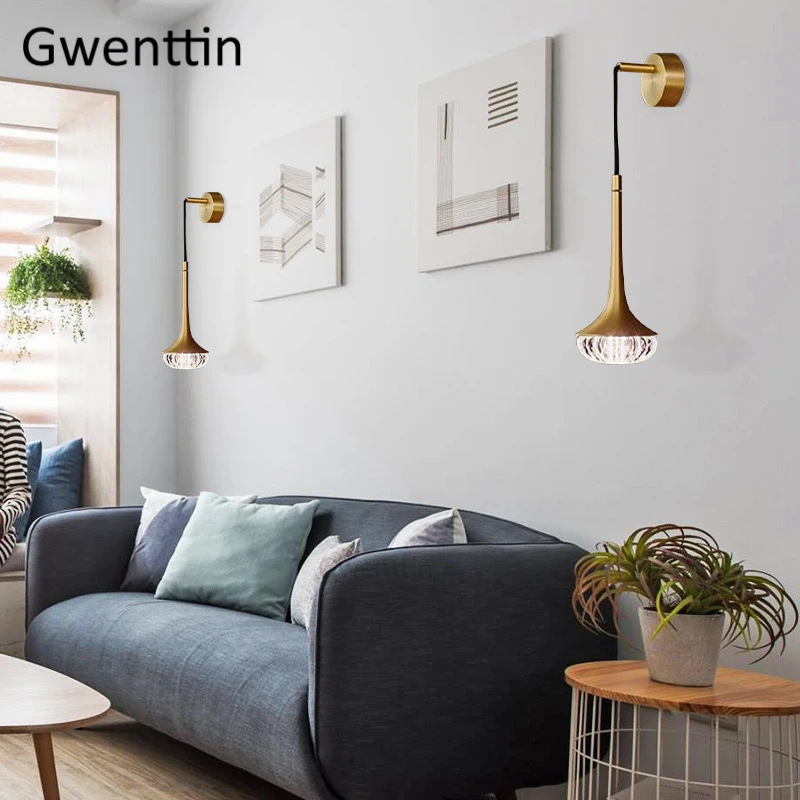 Роскошный хрустальный золотой настенный светильник современный бра