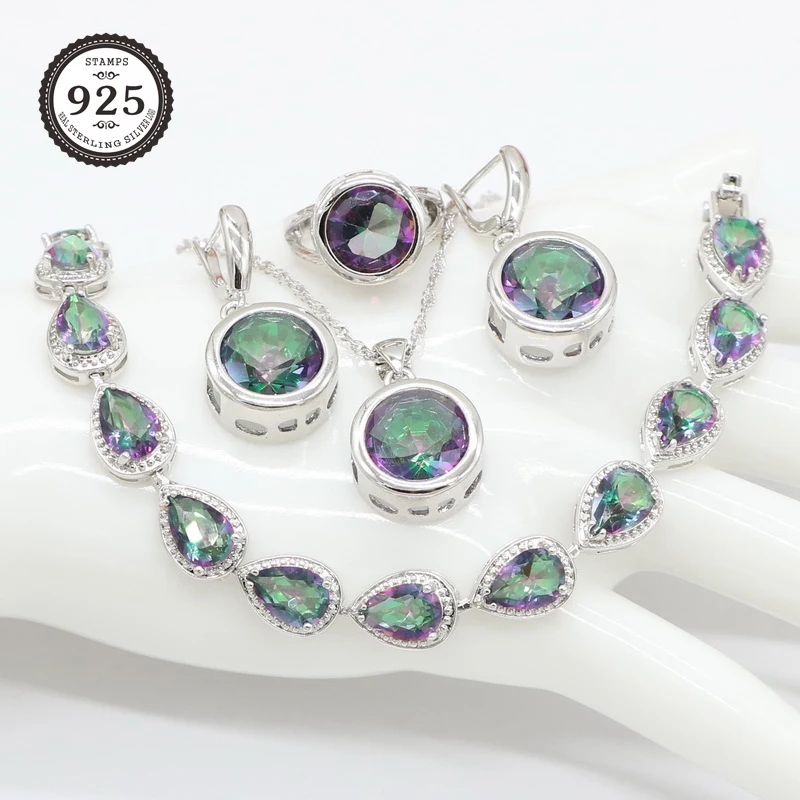 Женские наборы ювелирных изделий XUTAAYI из серебра с радужным кубическим цирконием