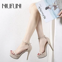 niufuni suede fashion wedding shoes stiletto platform women sandals buckle high heels party shoes for women summer footwear