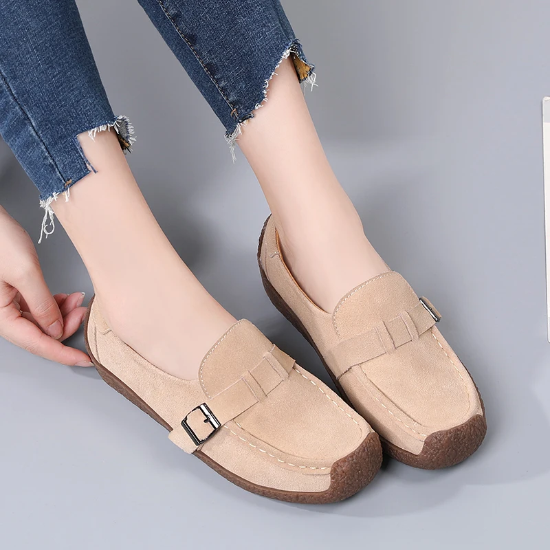 Мокасины женские из натуральной кожи уличные туфли на плоской подошве без