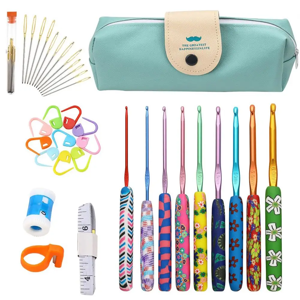 

Crochet Hook Floral Printed Yarn Knitting Needles Marking Clips Tools Set With Storage Bag Crochet Needle Kit For Beginners And