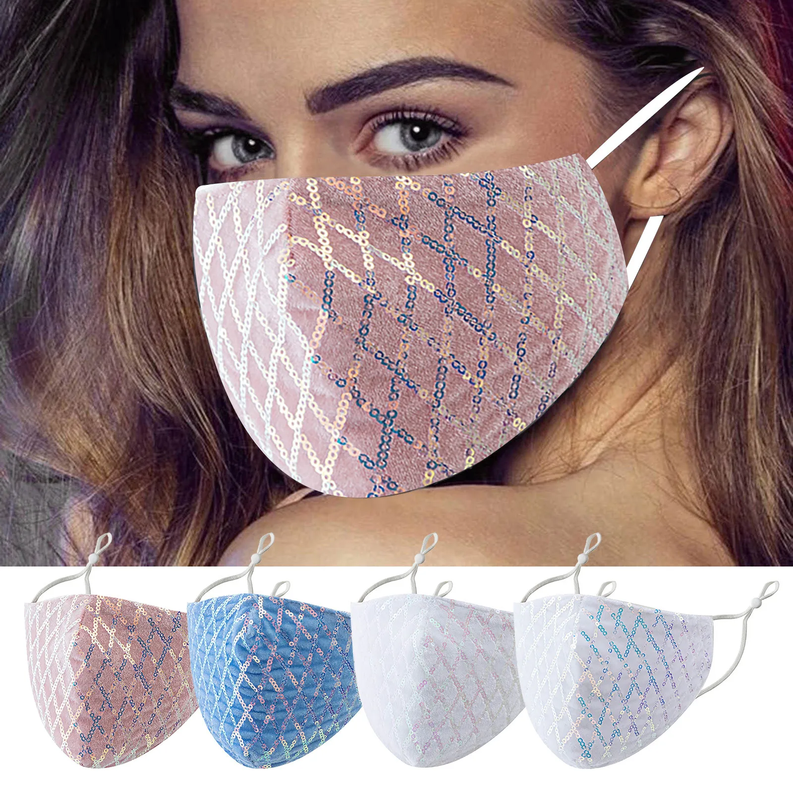 

1pc Women Men Drill Sequins Black Mask Washable Reusable Comfy Cloth Face Mask Adjustable Foggy Haze Face Shield Mascarillas