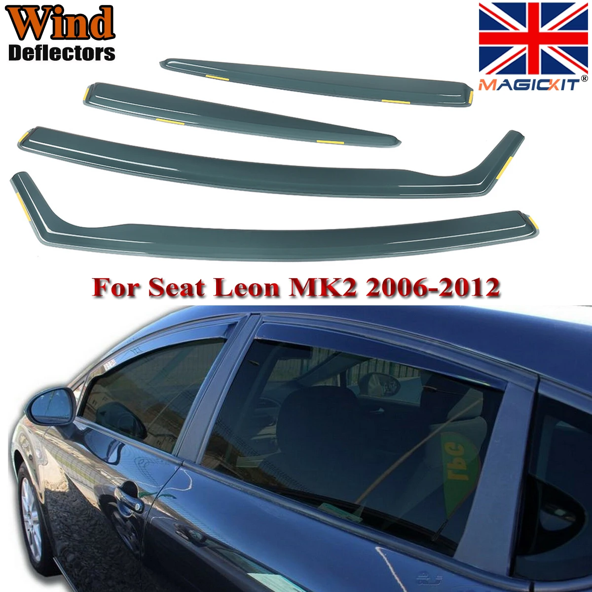 

Magickit For Seat LEON MK2 Hatchback 2006-2012 Wind Deflectors 4pc Set TINTED