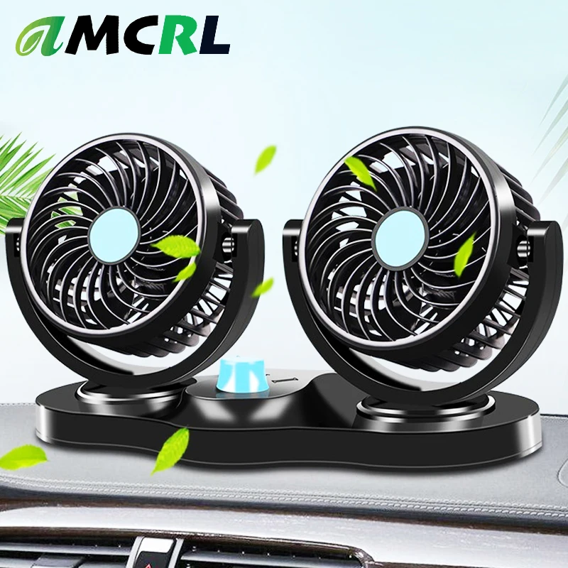 

12V 24V Car Auto Air Cooling Dual Head Fan 360°Adjustable Car Cooler Air Fan with 2 Speed Independent Switch Car Fan Accessories