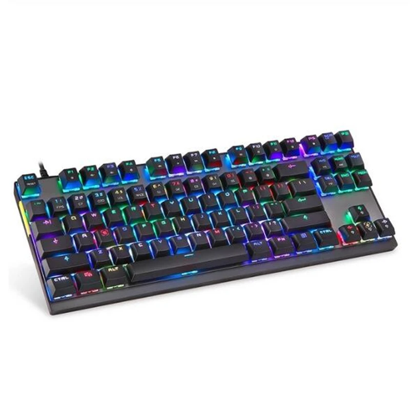 Механическая клавиатура фоновая подсветка RGB светодиодный проводной компьютерная игровая клавиатура, синие/красные переключатели, 87 клавиш N-Key rolover(черный и розовый