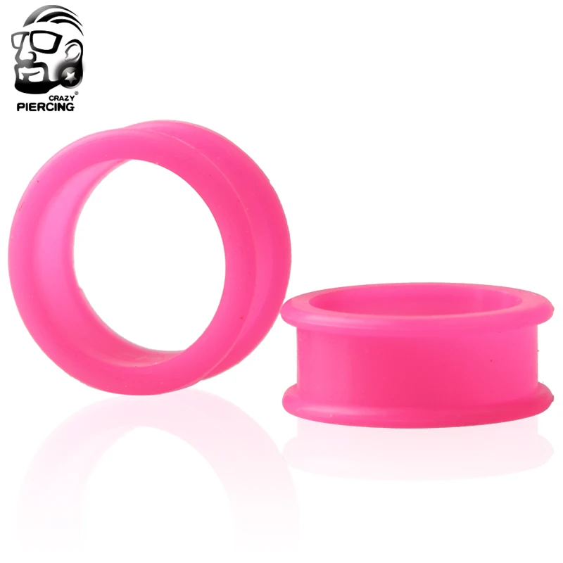 pink Гибкие силиконовые тоннели для ушей, растянонононононононононононононосилки, расширитель, полый, телесный, пирсинг, серьги, пирсинг, ювелирные изделия - Окраска металла: pink