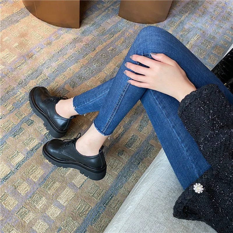 

FEDONAS Concise Cross Tied Shoes Woman Heels 2021 Trends Newest Genuine Leather Pumps Party Working Chunky Heels Shoes For Women