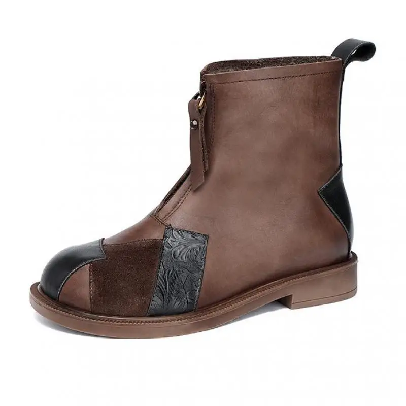 

YourSeason Warm Ladies 2021 Plush Genuine Leather Boots Winter Mixed Colors Handmade Concise Women Casual Zip Platform Shoes