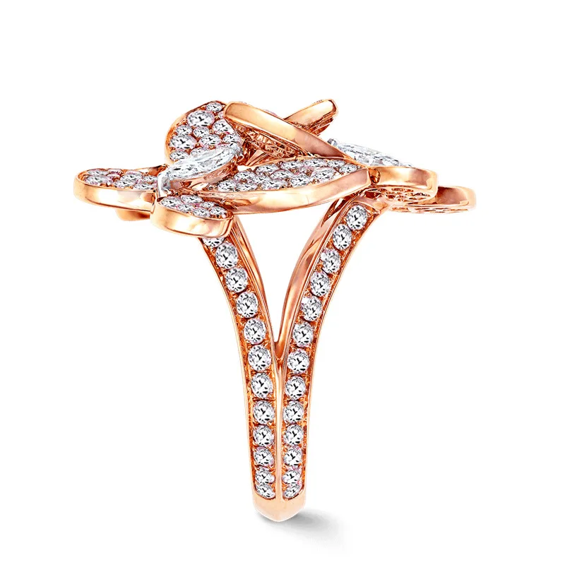 

Vintage Female White Crystal Stone Ring Rose Gold Silver Color Wedding Rings For Women Charm Bride Flower Zircon Engagement Ring