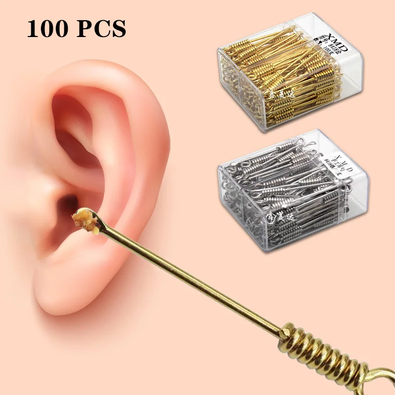 

100Pcs/set Ear Wax Pickers Stainless Steel Earpick Wax Remover Curette Ear Pick Cleaner Ear Cleaner Spoon Care Ear Clean Tool